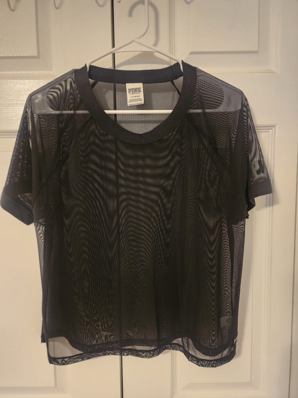 PINK Victoria's Secret Sheer Black Short-Sleeve Mesh Top
